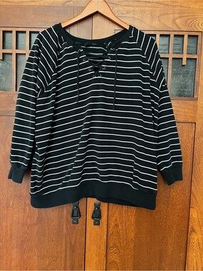 torrid Black & White Lace-Up Striped Sweatshirt
